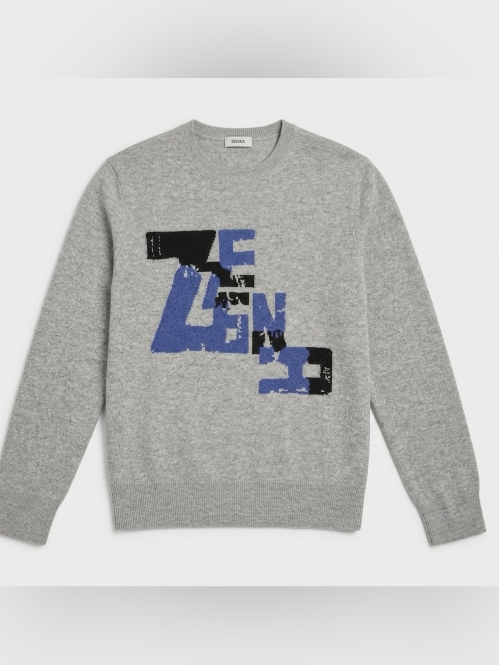 Zegna Gray Crewneck Sweater with Blue Graphic